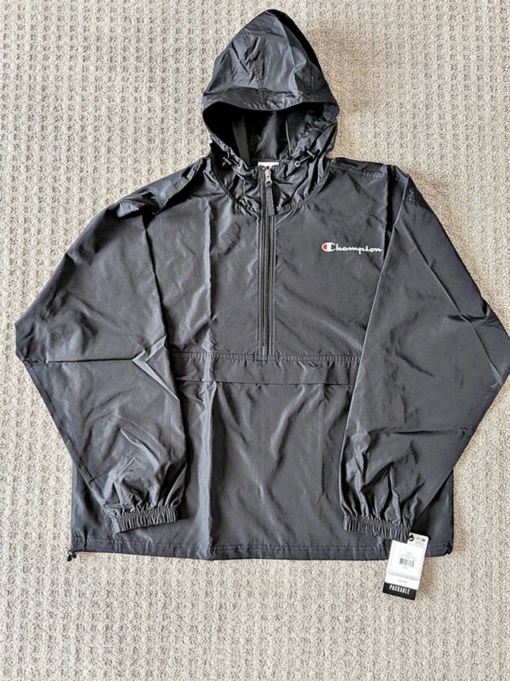Champion Stadium Packable Jacket Men's Black Windbreaker XL NWT